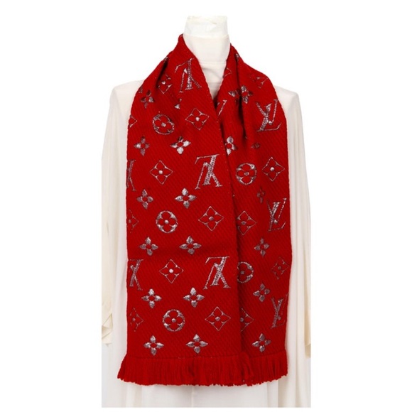 EUC Louis Vuitton Red Metallic Logomania Scarf - Picture 2 of 4